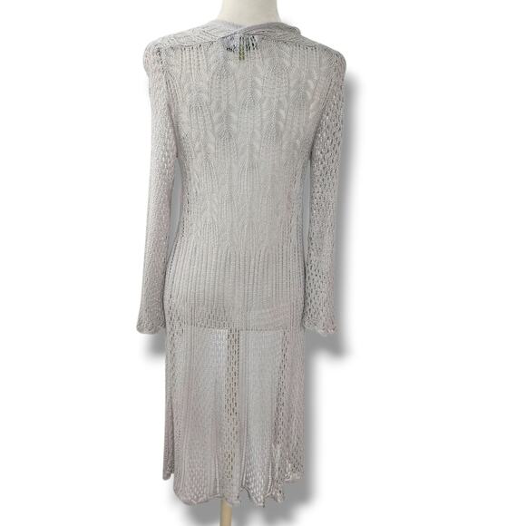 Sigrid Olsen Vintage Y2K Open Cardigan Duster Crochet Silver Gray Boho Size M - Picture 2 of 10